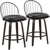 Riley 26" Counter Stool in Walnut Glazed & Dark Walnut Wood, Bronze & Brown Leatherette (Set of 2)